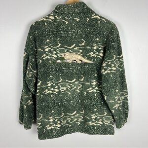 VINTAGE 90s Northern Getaway Fleece Zip‎ Jacket Lizard Embroidery Size Med Green